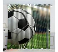 AKATIE Football Rideau Occultant Lot de 2 Chambre Enfant Fille Garcon 3D Impression Jeu De Sport Motif Rideaux Acoustiques Opaque Petites Fenêtres Décoration (140x160 cm)