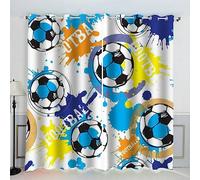 AKATIE Football Rideau Occultant Lot de 2 Chambre Enfant Fille Garcon 3D Impression Style Coloré Dessiné à La Main Motif Rideaux Acoustiques Opaque Petites Fenêtres Décoration （140x160 cm）