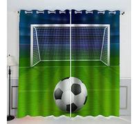 AKATIE Football Rideau Occultant Lot de 2 Chambre Enfant Fille Garcon 3D Impression Terrain De Foot Vert Motif Rideaux Acoustiques Opaque Petites Fenêtres Décoration (140x160 cm)