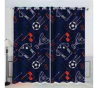 AKATIE Football Rideaux Thermique Isolant Anti Froid Polyester 2 Pièces 3D Impression Jeu De Sport Motif Opaque Rideau Occultant Oeillet Chambre Salon Rideau (220x215 cm)