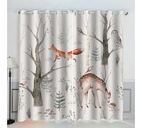 AKATIE Hibou Hérisson Rideaux Thermique Isolant Anti Froid Polyester 2 Pièces 3D Impression Animaux De La Forêt Motif Opaque Rideau Occultant Oeillet Chambre Salon Rideau （220x215 cm）