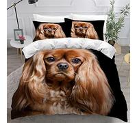 AKATIE Housse de Couette 140x200 Enfant Cavalier Roi Charles Spaniel Parure de Lit 1 Personne Microfibre Housse de Couette Chien Animal 3D Imprimé Literie Set 3 Pièces avec Fermeture Éclair