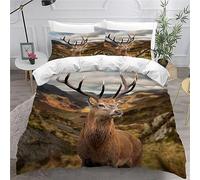 AKATIE Housse de Couette 140x200 Enfant Cerf Animal Parure de Lit 1 Personne Microfibre Housse de Couette Cerf De La Forêt 3D Imprimé Literie Set 3 Pièces avec Fermeture Éclair