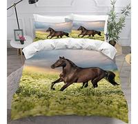 AKATIE Housse de Couette 140x200 Enfant Cheval Parure de Lit 1 Personne Microfibre Housse de Couette Cheval sur Le Pré 3D Imprimé Literie Set 3 Pièces avec Fermeture Éclair