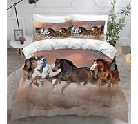 AKATIE Housse de Couette 140x200 Enfant Cheval Parure de Lit 1 Personne Microfibre Housse de Couette Animaux Troupeau De Chevaux 3D Imprimé Literie Set 3 Pièces avec Fermeture Éclair