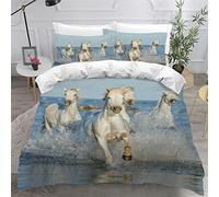 AKATIE Housse de Couette 140x200 Enfant Cheval Parure de Lit 1 Personne Microfibre Housse de Couette Cheval dans La Mer 3D Imprimé Literie Set 3 Pièces avec Fermeture Éclair