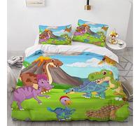 AKATIE Housse de Couette 140x200 Enfant Dinosaure De Dessin Animé Parure de Lit 1 Personne Microfibre Housse de Couette Animaux De La Jungle 3D Imprimé Literie Set 3 Pièces avec Fermeture Éclair