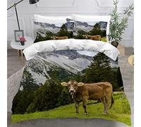 AKATIE Housse de Couette 140x200 Enfant La Vache Parure de Lit 1 Personne Microfibre Housse de Couette Vache Animal 3D Imprimé Literie Set 3 Pièces avec Fermeture Éclair