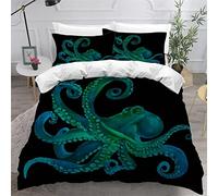 AKATIE Housse de Couette 140x200 Enfant Pieuvre Parure de Lit 1 Personne Microfibre Housse de Couette Poulpe Bleu Océan 3D Imprimé Literie Set 3 Pièces avec Fermeture Éclair