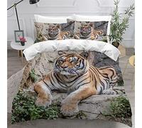 AKATIE Housse de Couette 140x200 Enfant Tigre Parure de Lit 1 Personne Microfibre Housse de Couette Tigre du Bengale 3D Imprimé Literie Set 3 Pièces avec Fermeture Éclair