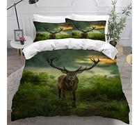 AKATIE Housse de Couette 220x240 Ado Adulte Parure de Lit Cerf Forêt Verte Animaux Sauvages Housse de Couette en Microfibre Hypoallergique Ensemble de Literie avec 2 Taies d'oreiller