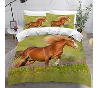 AKATIE Housse de Couette 220x240 Ado Adulte Parure de Lit Cheval Fleurs D'été Housse de Couette en Microfibre Hypoallergique Ensemble de Literie avec 2 Taies d'oreiller