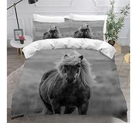 AKATIE Housse de Couette 220x240 Ado Adulte Parure de Lit Cheval Gris Noir Et Blanc Housse de Couette en Microfibre Hypoallergique Ensemble de Literie avec 2 Taies d'oreiller