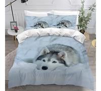 AKATIE Housse de Couette 220x240 Ado Adulte Parure de Lit Chien Husky Animaux Chien Housse de Couette en Microfibre Hypoallergique Ensemble de Literie avec 2 Taies d'oreiller