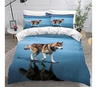 AKATIE Housse de Couette 220x240 Ado Adulte Parure de Lit Chien Husky Sibérien Animal Chien Bleu Housse de Couette en Microfibre Hypoallergique Ensemble de Literie avec 2 Taies d'oreiller