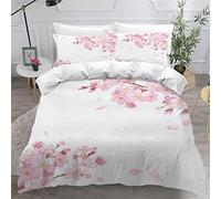 AKATIE Housse de Couette 220x240 Ado Adulte Parure de Lit Fleurs De Cerisier Peinture à L'aquarelle Rose Romantique Japonais Housse de Couette en Microfibre Ensemble de Literie avec Taies d'oreiller