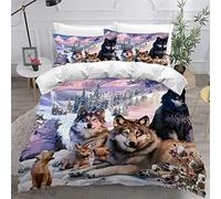 AKATIE Housse de Couette 220x240 Ado Adulte Parure de Lit Loup Paysage d'hiver Housse de Couette en Microfibre Hypoallergique Ensemble de Literie avec 2 Taies d'oreiller