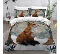 AKATIE Housse de Couette 220x240 Ado Adulte Parure de Lit Renard Renard Rouge Housse de Couette en Microfibre Hypoallergique Ensemble de Literie avec 2 Taies d'oreiller