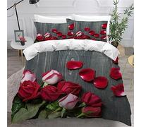 AKATIE Housse de Couette 220x240 Ado Adulte Parure de Lit Roses Belle Saint Valentin Romantique Housse de Couette en Microfibre Hypoallergique Ensemble de Literie avec 2 Taies d'oreiller