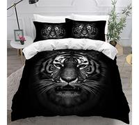 AKATIE Housse de Couette 220x240 Ado Adulte Parure de Lit Tête De Tigre Noir Et Blanc Thème Animalier Housse de Couette en Microfibre Hypoallergique Ensemble de Literie avec 2 Taies d'oreiller