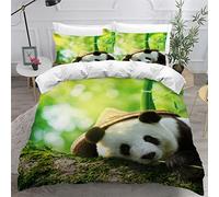 AKATIE Housse de Couette Panda Bambou Vert Parure de Lit 2 Personnes Qualité Supérieure Housse Couette avec Fermeture Eclair Doux Microfibre Housse de Couette 240×260