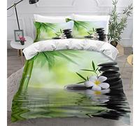 AKATIE Housse de Couette Pierre Zen Bambou Art De La Nature Verte Parure de Lit 2 Personnes Qualité Supérieure Housse Couette avec Fermeture Eclair Doux Microfibre Housse de Couette 240×260