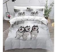 AKATIE Husky Sibérien Housse de Couette 200×200 Enfant Garçons Fille 3D Motif Parure de Lit Animaux Chien Microfibre Housse de Couette 1 Personne avec 2 Taies d'oreiller 50x75