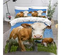 AKATIE La Vache Housse de Couette 200×200 Enfant Garçons Fille 3D Motif Parure de Lit Vache Animal Microfibre Housse de Couette 1 Personne avec 2 Taies d'oreiller 50x75