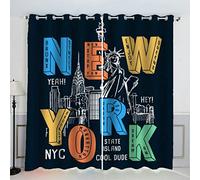 AKATIE New York Rideau Occultant Lot de 2 Chambre Enfant Fille Garcon 3D Impression Thème De La Ville Motif Rideaux Acoustiques Opaque Petites Fenêtres Décoration (140x160 cm)
