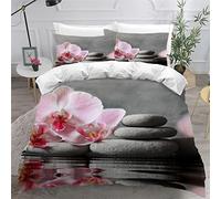 AKATIE Pierre Zen Housse de Couette 200×200 Enfant Garçons Fille 3D Motif Parure de Lit Orchidée Microfibre Housse de Couette 1 Personne avec 2 Taies d'oreiller 50x75