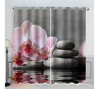 AKATIE Pierre Zen Rideau Occultant Lot de 2 Chambre Enfant Fille Garcon 3D Impression Orchidée Motif Rideaux Acoustiques Opaque Petites Fenêtres Décoration （140x160 cm）