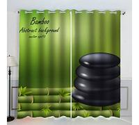 AKATIE Pierre Zen Verte Rideau Thermique Isolant Anti Froid 2 Pièces Rideaux Bambou Spa Rideau Occultant 3D Impression Moderne Salon Chambre Rideaux Acoustiques (183x214 cm)