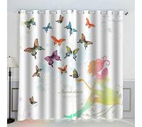 AKATIE Princesse Papillon Rideau Occultant Lot de 2 Chambre Enfant Fille Garcon 3D Impression Art Moderne Motif Rideaux Acoustiques Opaque Petites Fenêtres Décoration (140x160 cm)