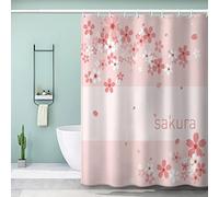 AKATIE Rideau de Douche 120x180 Enfant Anti Moisissure Rideau de Douche Fleur Fleur De Cerisier Japonais Imperméable Polyester 3D Imprimé Rose Peint à La Main Rideaux Baignoire avec 12 Crochets