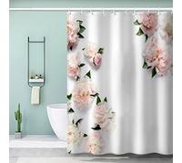 AKATIE Rideau de Douche 120x200 Pivoine Feuilles Fleurs Rideaux de Douche Résistant À la Moisissure Imperméable Lavable pour Salle de Bain avec 12 Crochets