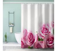 AKATIE Rideau de Douche Rose Rose Les Fleurs Rideau de Douche 180x200 Antibactérien Polyester Rideau de Douche Hauteur 200 3D Rideaux De Salle De Bain