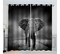 AKATIE Rideau éléphant Noir Et Blanc Animaux Sauvages Rideau Thermique Isolant Anti Froid Rideau Occultant Oeillet 2 Pièces Opaque Salon Maison Décoration Rideaux Polyester （234x137 cm）