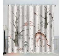 AKATIE Rideau Occultant Cerf Lapin Rideaux Oeillet Polyester 3D Chambre Rideau Thermique Isolant Anti Froid Hibou Hérisson Rideau Chambre Enfant （150x166 cm ）