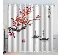 AKATIE Rideau Occultant Style Japonais Fleurs Rideaux Oeillet Polyester 3D Chambre Rideau Thermique Isolant Anti Froid Art Japonais Rideau Chambre Enfant (150x166 cm )