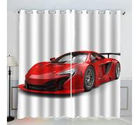 AKATIE Rideau Voiture De Sport Rouge Voiture Cool Rideau Thermique Isolant Anti Froid Rideau Occultant Oeillet 2 Pièces Opaque Salon Maison Décoration Rideaux Polyester （234x137 cm）
