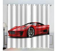AKATIE Rideau Voiture De Sport Voiture Rouge Rideau Thermique Isolant Anti Froid Rideau Occultant Oeillet 2 Pièces Opaque Salon Maison Décoration Rideaux Polyester （234x137 cm）