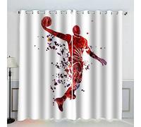 AKATIE Rideaux Basket-Ball Basketteur Aquarelle Rideau Occultant Chambre Fille Garcon Rideaux Chambre Ado Isolation Thermique et Réduction du Bruit Rideau （200x200 cm）