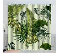 AKATIE Rideaux Feuille De Palmier Plantes Vertes Rideau Occultant Chambre Fille Garcon Rideaux Chambre Ado Isolation Thermique et Réduction du Bruit Rideau （200x200 cm）
