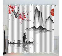 AKATIE Style Japonais Rideau Occultant Lot de 2 Chambre Enfant Fille Garcon 3D Impression Art Japonais Motif Rideaux Acoustiques Opaque Petites Fenêtres Décoration (140x160 cm)