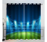 AKATIE Terrain De Football Rideau Occultant Lot de 2 Chambre Enfant Fille Garcon 3D Impression Thème du Sport Motif Rideaux Acoustiques Opaque Petites Fenêtres Décoration （140x160 cm）