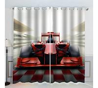 AKATIE Voiture De Formule 1 Rideau Occultant Lot de 2 Chambre Enfant Fille Garcon 3D Impression Sport Extrême Motif Rideaux Acoustiques Opaque Petites Fenêtres Décoration (140x160 cm)