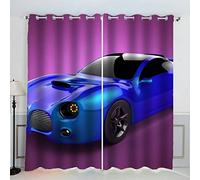 AKATIE Voiture De Sport Voiture De Course Rideau Occultant Lot de 2 Chambre Enfant Fille Garcon 3D Impression Violet Motif Rideaux Acoustiques Opaque Petites Fenêtres Décoration (140x160 cm)