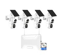 AKAVIG 4CH 4MP Système de caméras PTZ de sécurité à énergie solaire avec disque dur de 1 To, kit de surveillance solaire WiFi sans fil avec vision nocturne en couleur, appel bidirectionnel