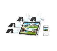 AKAVIG 4CH Solar Power Caméra de sécurité 4MP Système de surveillance vidéo avec moniteur LCD NVR, Kit de caméras de surveillance solaire WiFi sans fil en plein air avec vision nocturne en couleur