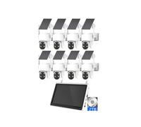 AKAVIG Kit de caméra de sécurité solaire WiFi sans fil 8 canaux avec moniteur LCD NVR, système de caméras de surveillance solaire d'extérieur 4 MP avec détection de mouvement, avec disque dur 2T